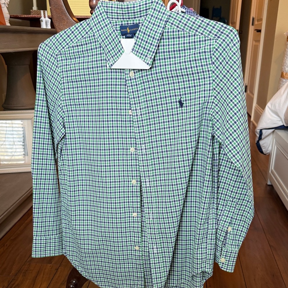 Ralph Lauren Blue and Green Plaid Men's Shirt